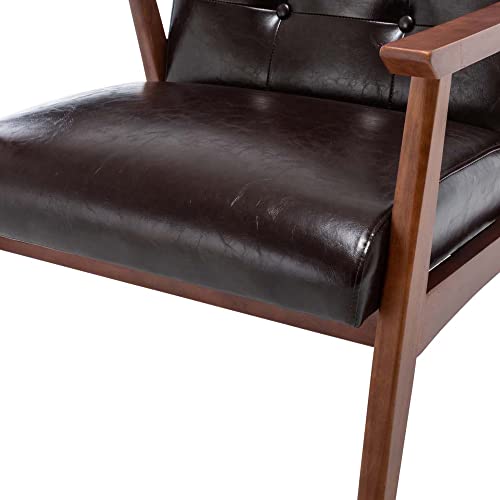 Sillón con asiento de cuero sintético Marrón miniatura 3