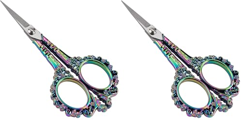 Image of Embroidery Scissors - 4.5In Cute Vintage European Style Sewing Plum Blossom Sharp Stainless Steel Small Scissors for Fabric Knitting Cross Stitch Craft Art Work Needlework (Rainbow Color) (Pack of 2)