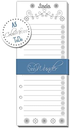SinnWunder ToDo-Lists, Calendar Refills/Inserts for Ring Bound Planners, Size A5, Different Designs Available (ColorMeSinn)