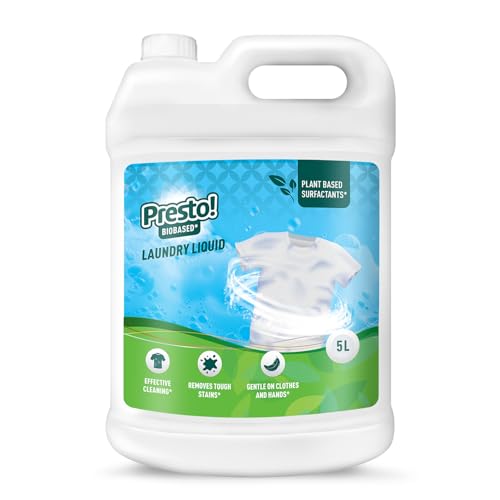 Image of Amazon Brand - Presto! Plant Powered Laundry Liquid, 5L | Eco-Friendly, Skin-Safe & Effective Cleaning | Gentle on Fabrics | Made in India