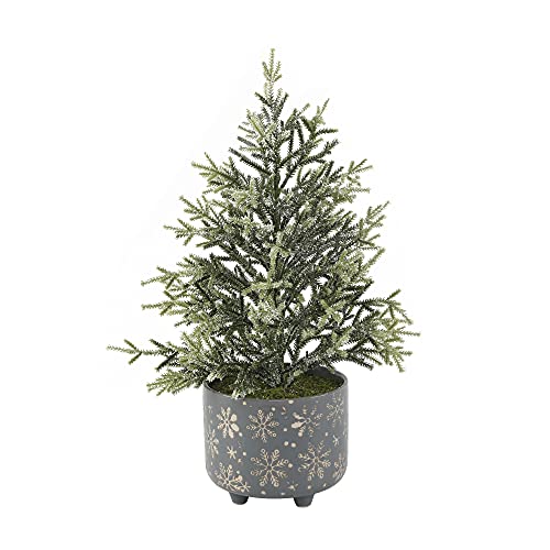 Flora Bunda 18.5" H Frosted Xmas Tree in 6" GY Snowflakes Ceramic Footed