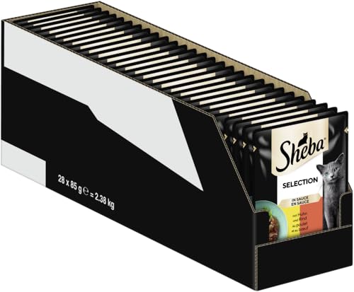 Sheba Selection Katzen Nassfutter im Portionsbeutel mit Huhn und Rind in Sauce 28x85g – Ansicht 1