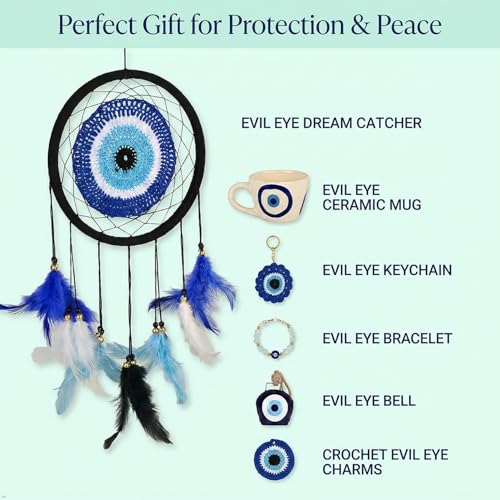 Image of THE URBAN ARTISTIC Evil Eye Gift Hamper Rakhi Return Gift for Sister - Dream Catcher, Ceramic Mug, Keychain, Bracelet, Hanging Bell, 7-Piece Set for Home Decor, Anniversary, Birthday, Housewarming