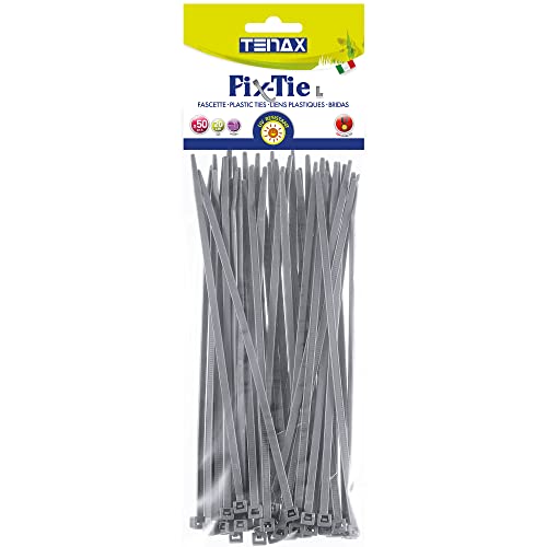 Tenax Fix-Tie L Bridas de Plástico Multiusos, tamaño: 20 cm, Plata, Paquete de 50 Unidades