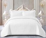 PRIME LINENS 3 Piece Quilted Bedspread Throw + 2 Matching Pillow Shams Coverlets Bedding Set Embossed Quilt Bed Throw Embroidered (White, Super King (270 x 250 Cm))