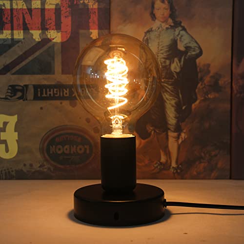 Dxmkop Industrial Table Lamp,Base E26/E27 Ceramic Base Holder, Vintage Small Desk Lamp With Plug In Cord On/Off Switch,Simple Metal Edison Light Bulb Stand (Black) #TOP6