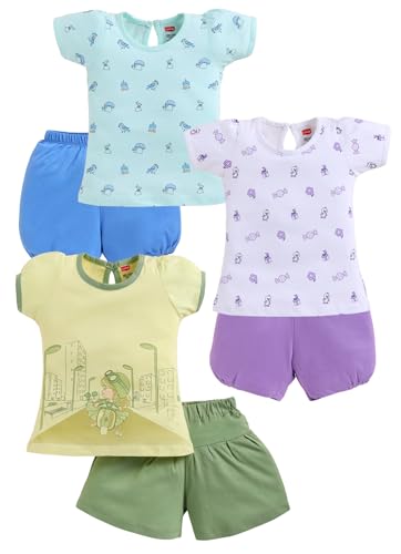 Image of LuvLap Baby Girls Regular Fit 100% Cotton Half Sleeves Girls Top CoSet Pack of 3