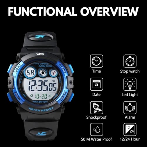 V2A Digital Kids Sports Watch with 7 Color Backlight Alarm Stopwatch for Boys and Girls - Image 4