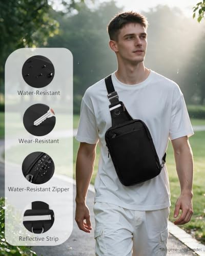 Image of OSOCE Sling Bag for Men, RFID Anti-Theft Crossbody Bag, Lightweight | Quick-Release Buckle, Concealed-Zipper Hidden Pocket, Reflective Strips, Adjustable Strap, Suitable for Travel Commuting