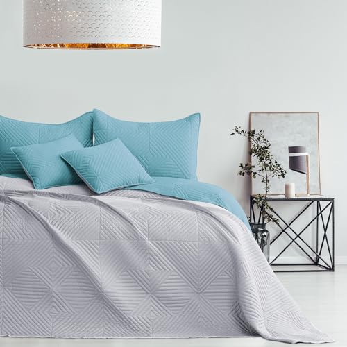 RESTILO Tagesdecke blau grau 220x240 Bettüberwürf zweiseitig Softa – Ansicht 1