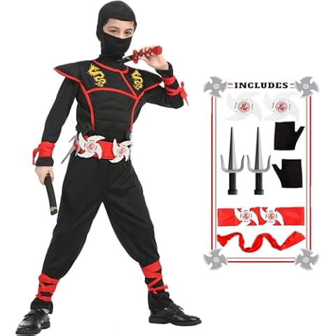 SATKULL Ninja Costumes Boy Ninja Costume Set Kids Halloween Ninja Costumes Ninja Halloween Cosplay Dress up for Kids(Kids-M-6/7T Black) Cover