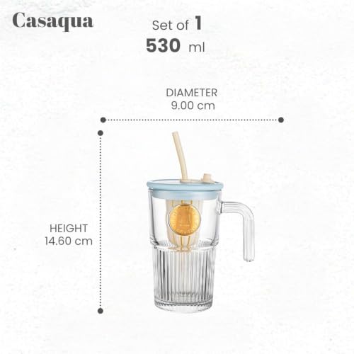 Image of Iridescent Glass Tumbler with Handle Lid and Straw - 530ML, Set of 1, Travel Coffee Sipper Mug Leakproof for Juice Cocktail Iced Tea Smoothie Hot Cold Drink Cup (Receiving Random Color)