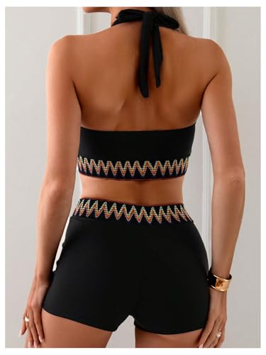 SweatyRocks Women's 2 Piece Swimsuit Halter High Waisted Bikini Bathing Suit Swimwear2