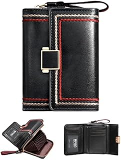 GSG Purses for Women RFID Blocking Leather Short Purse Accordion Wallets with 17 Credit Card Holder Bifold Ladies Small Purse with Gift Box Black