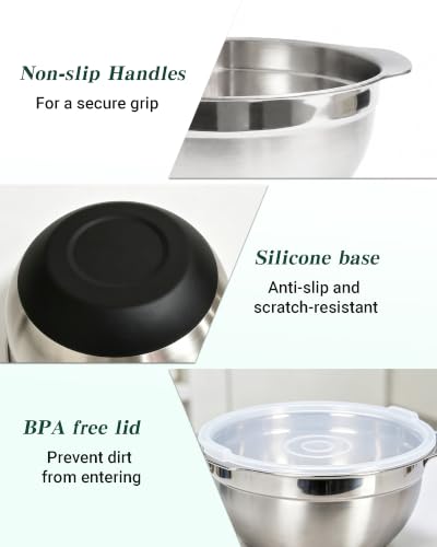 Image of Colanders & Food Strainers,Stainless Steel Colander,2 Pcs Kitchen Strainers with Mixing Bowl for Pasta, Rice, Vegetables,Dishwasher Safe Metal Colander with Handles,Kitchen Gift (primary colour, 5QT)