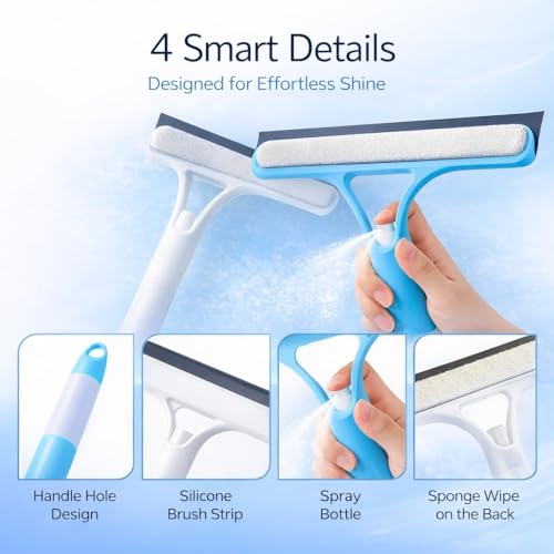 Image of 3-in-1 Window Cleaning Wiper - All-Purpose Kitchen Platform & Glass Squeegee Wiper Multi-Surface Window, Car, Bathroom, Mirror & Glass Cleaner Tool for Home, Kitchen & Office