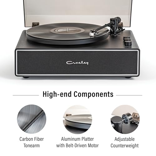Image of Crosley CR6046A-BKSL Stave 2-Speed Bluetooth Record Player Turntable with Built-in Speakers, Black
