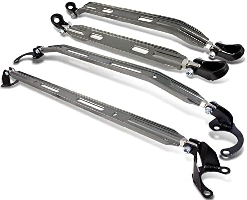 HYPERSPEED Strut Bar Front+Rear+Upper+Lower Tower Brace Bar 4PCS CNC Aluminum Fit for Honda Civic/CRX/Civic Del Sol Fit for Acura Integra, Automotive Replacement (All 4PCS w/ 23" Rear Lower, Gunmetal)