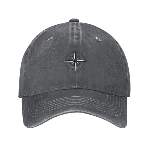 Compass North South East West Sailing Denim Baseball Cap Washed Dad Hat Distressed Funny Adjustable Trucker Hat Black Retro Outdoor Sports for Men Women