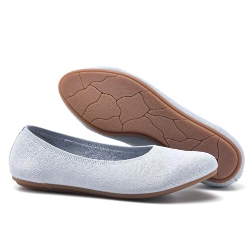 Image of Puxowe Women's Ballet Flats Breathable Knit Slip On Comfortable Round Toe Walking Shoes with Arch Support Insole for Work
