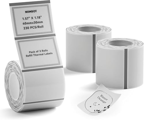 NIIMBOT 3 Rollos Etiquetas de 40 x 30 mm para impresoras de etiquetas B1,B21,B21 Pro y B3S,Impermeables y resistentes al aceite, para el hogar,la escuela y la oficina(Transparente) ⭐