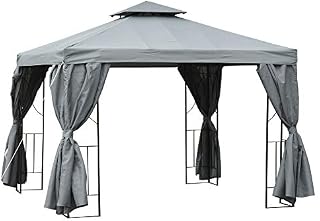 Outsunny 3 x 3 m Garden Metal Gazebo Marquee Patio Wedding Party Tent Canopy Shelter with Pavilion Sidewalls (Dark Grey)