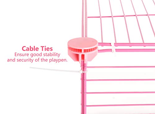 Tespo Pet Playpen, Dog Puppy Cat Pen, Small Animal Cage Indoor Portable Metal Wire Yard Fence for Small Animals, Guinea Pigs, Rabbits Kennel Crate Fence Tent Pink 15 X 12 Inches
