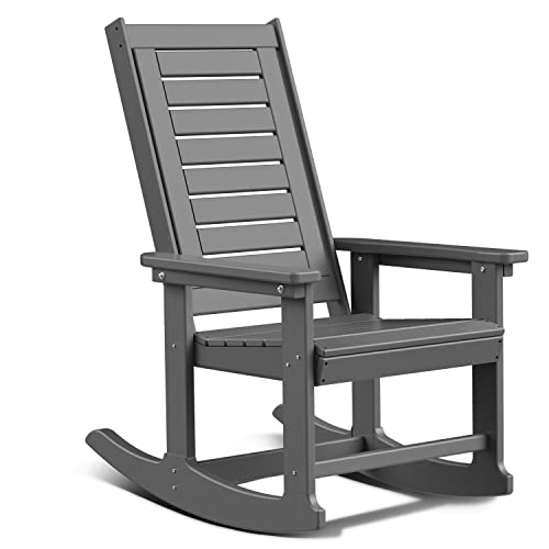 Briopaws Patio Rocking Chair, All-Weather Oversized Outdoor Rocker, Hdpe Plastic Rocking Chairs With High Back For Front Porch Outside Indoor Living Room Backyard Balcony, Grey #TOP30