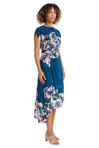 Maggy London Midi Sleeveless with Ruched Waist, Asymmetric Ruffle Hem, Floral Dress for Women3