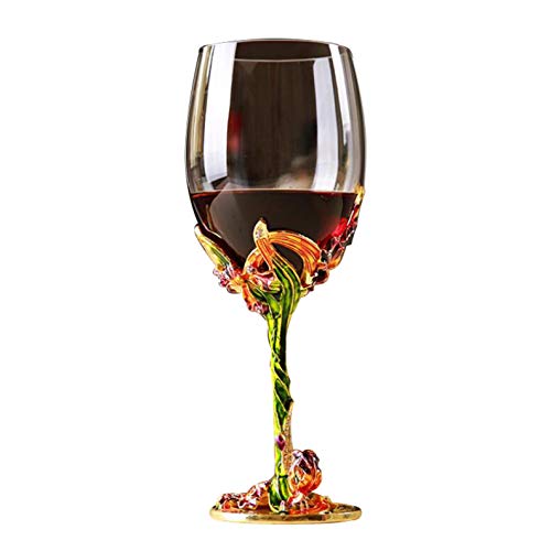 XuanMax 3D Flores de Iris Copas de Vino Tinto Tazas de Esmalte de Vidrio Cáliz de Cristal Hecho a Mano sin Plomo Copa Regalo para Pareja Regalo de Cumpleaños - Verde