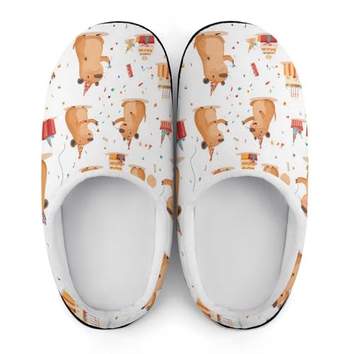 Cute Capybara Happy Birthday Women's Cotton Slippers Indoor Outdoor Slip-on Warm House Shoes with Anti-Skid Rubber Sole 7