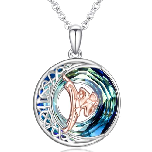 LES OSEWA Crescent Moon Celtic Necklace Sterling Silver Crystal Jewelry Graduation Birthday Gifts for Women
