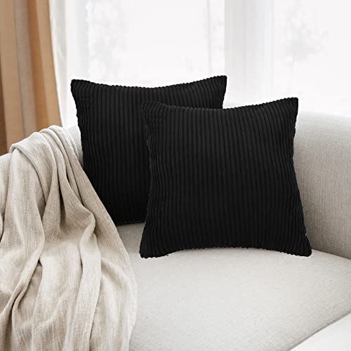 Yeahshion 2 Pcs Housse de Coussin Noir 40 x 40 cm en Velours Côtelé Canapé, Taie d'oreiller Carré Decoratif pour Maison Salon Chambre Canapé Cover