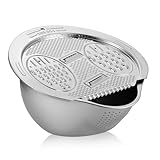 Sosoport Cuenco Multifuncional de Acero Inoxidable Lavar Arroz y Verduras con Base Estable Gran Capacidad y Diseño Compacto para Cocina Segura y Ahorro de Espacio