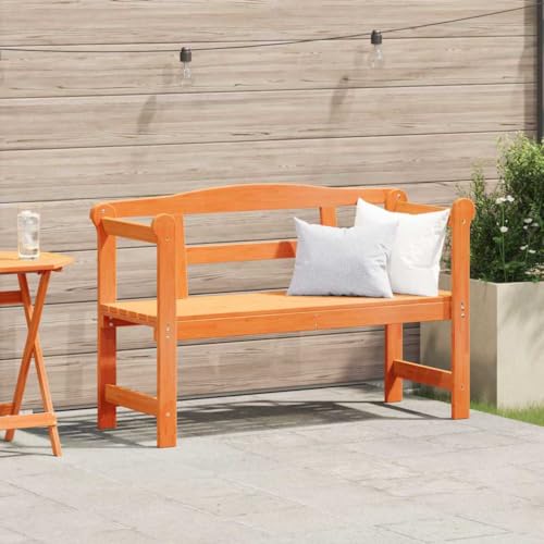 Banco de jardín de madera de pino de 119 cm con respaldo marrón para terraza 2