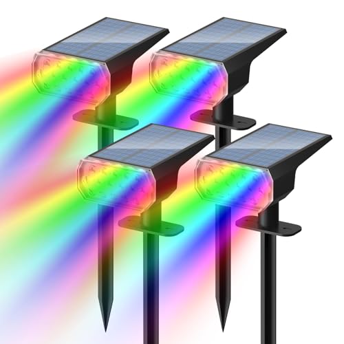DINGLILIGHTING Solarleuchten Außenbereich Wasserdicht: IP65 Multicolor Led Spot Licht Dekorationen für Garten - 7 Farbwechsler Solarbetrieben für den Garten - Landschaftsbeleuchtung Pathway 4PC RGB