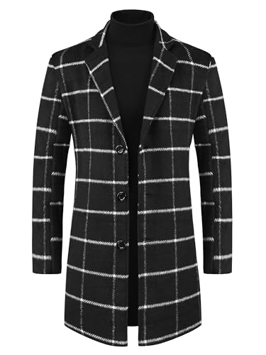 Image of Lars Amadeus Plaid Coat for Men's Color Block Single Breasted Winter Checked Overcoat