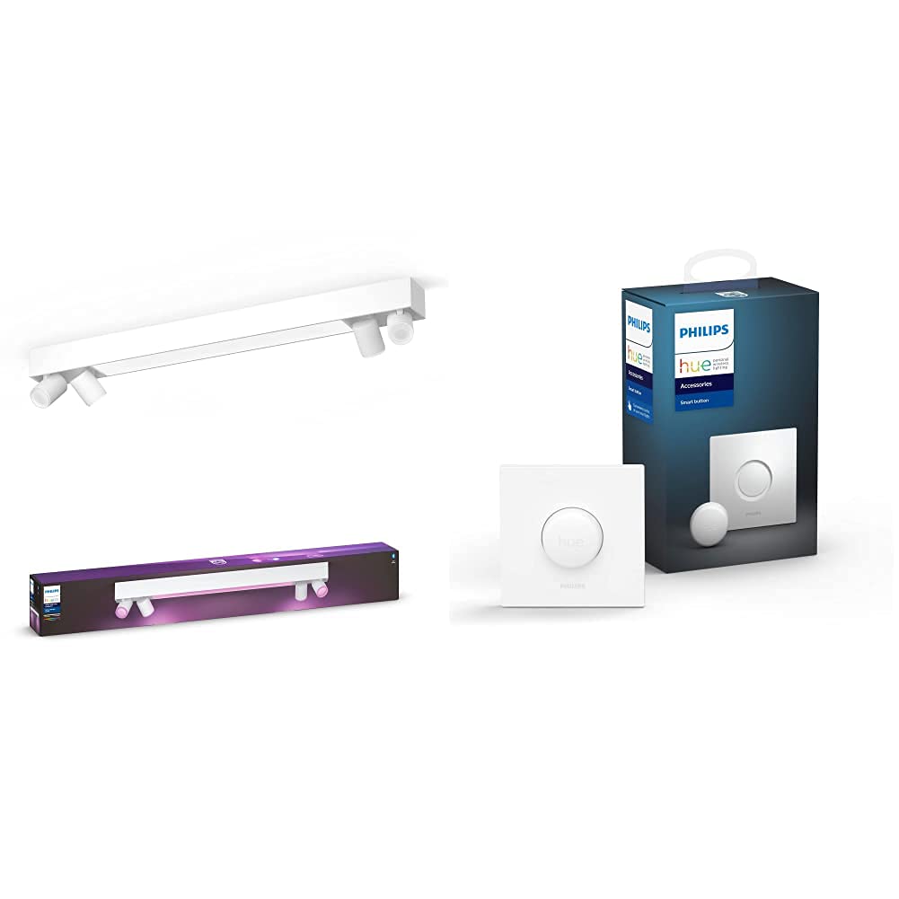 Philips Hue Centris White and Colour Ambiance Smart Ceiling Bar Light, 4X SpotLights [GU10 Spot] with Bluetooth, and Smart Button White. Works with Alexa, Google Assistant and Apple HomeKit