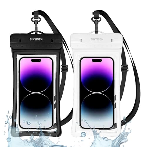 Sinyisen Waterproof Phone Pouch Case with Lanyard,IPX8 Floating Phone Dry Bag,Cell Phone Waterproof Pouch for iPhone 15 Pro Max 14 13 12 Galaxy S24 Ultra S23 S22, 7.0 2pcs(Black+White)