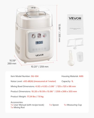Image of VEVOR Upright Automatic Ice Cream Maker with Built-in Compressor, 1 Quart No Pre-freezing Gelato Maker & Frozen Yogurt Machine, 4 Modes Electric Sorbet-Maker, Compressor Ice Cream Machine for Home