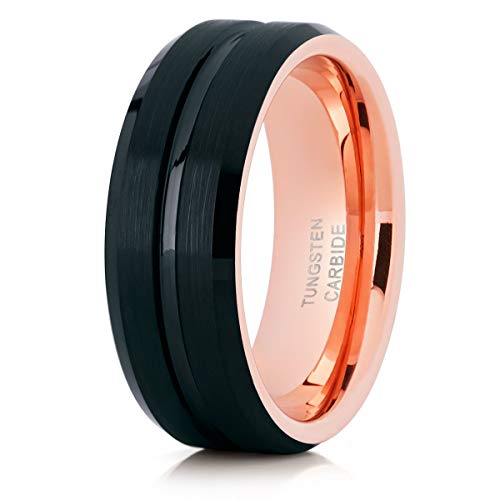 8MM Rose Gold Tungsten Ring Anniversary Ring Men & Women Black Tungsten Ring 18k Rose Gold Comfort Fit Ring (10)