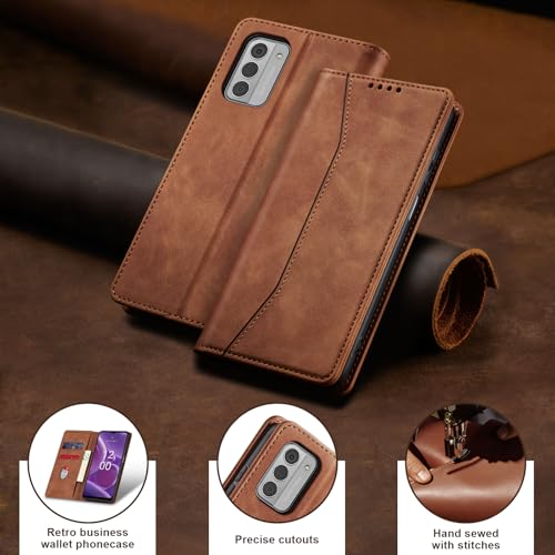 Image of Jasonyu Case for Nokia G42 Leather Wallet Flip Cover with Card Holder,Kickstand, Magnetic Closure,TPU Shockproof Phone Case Compatible with Nokia G42 (Brown)