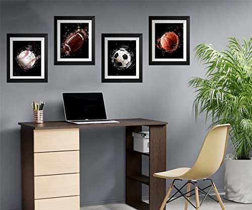 Ezosun Sports Themed Wall Art Print, Basketball Baseball Soccer Football Decor Poster,Wall Art Decor For Boys Bedroom, Set Of 4, 8X10 In. (Black) #TOP2