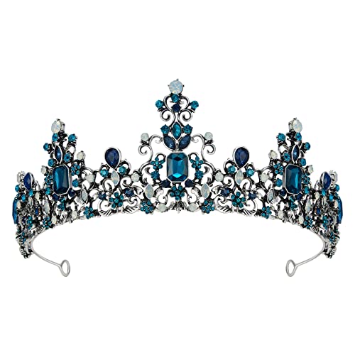 SWEETV Queen Crown for Women - Baroque Wedding Tiaras and Crowns, Jeweled Costume Tiara Princess Crown, Prom Birthday Party Hair Accessories,Blue