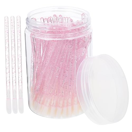 POPETPOP 1 セット 使い捨てリップブラシ フロッキングリップブラシ リップグロスワンド 光沢のある口紅 口紅アプリケーターワンド 化粧アプリケーター 化粧口紅 ピンク ポール