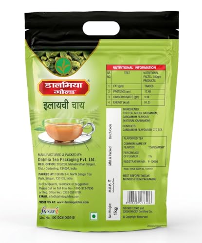 Image of Dalmia Gold Elaichi CTC Tea 1kg Polypack | Premium Cardamom Chai | Strong, Aromatic & Rich Indian Tea | Natural Spiced Kadak Granules | No Artificial Flavours | Freshness