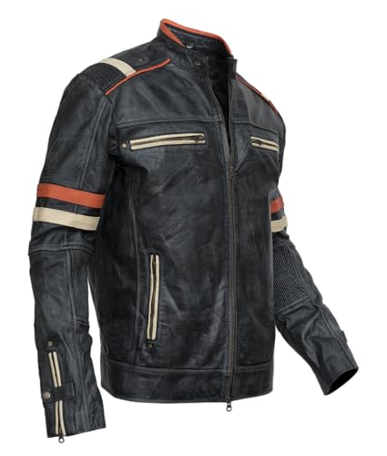 Men's Cafe Racer Vintage Retro Distressed Black Biker Leather Jacket2