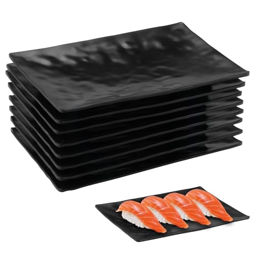 imposyu Juego de 8 Platos Rectangulares Platos de Postre Color Negro Mate Platos Llanos Rectangulares para Postre, Sushi, Aperitivo, 19,8x13,7x2,1CM