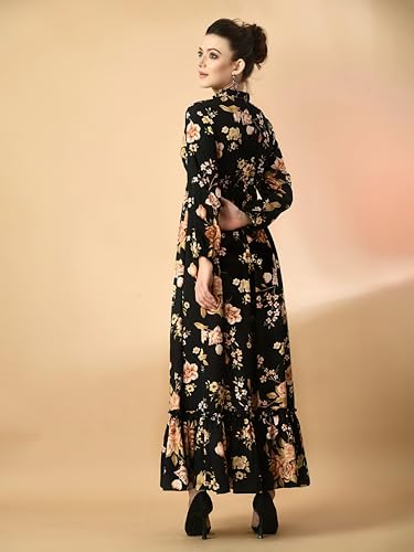 Image of KZULLY | Floral Printed Maxi Dresses for Women | Long Sleeve Beautiful Floral Patterns | Stylish and Elegant Dress | Tie Neck