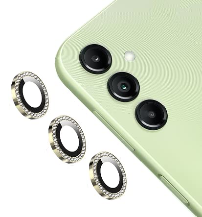 Image of (New 9H 3D CAMERA CAP /Gold Diamond) Designed for Samsung Galaxy A14 Camera Lens Protector Tempered Glass Screen Protector for Samsung Galaxy A14 5G.